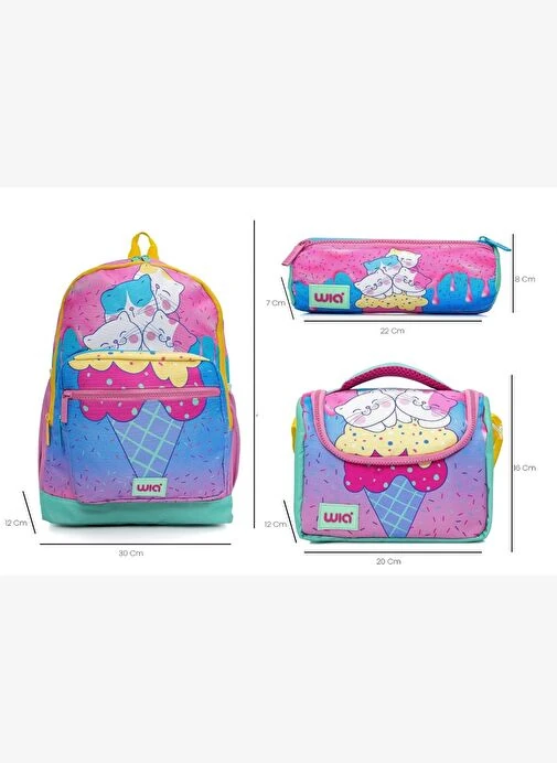 Wia Dondurma Kedi Desenli 3'lü Okul Çantası Seti