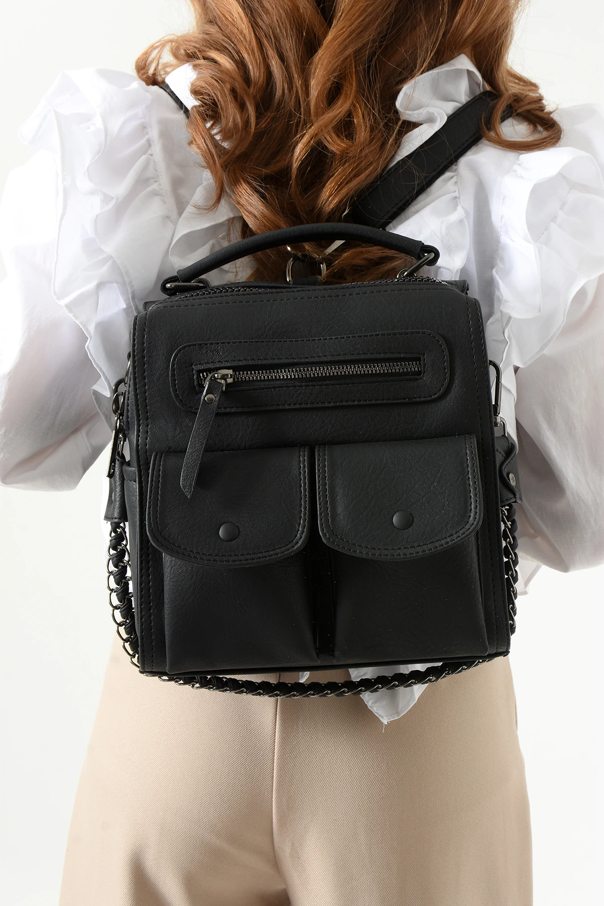 Mega İthal Deri Sırt Çantası - SİYAH