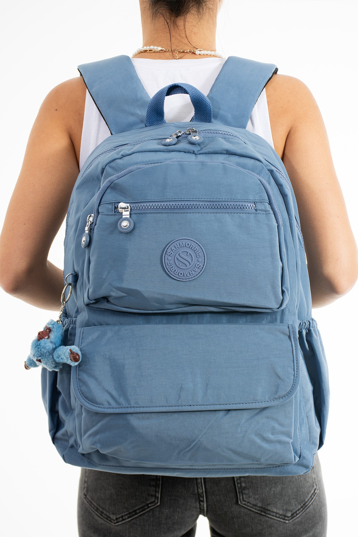 San Unisex Suya Dayanıklı Kumaş Çok Gözlü Laptop Bölmeli Orta Boy Seyahat ve Okul Çantası 
