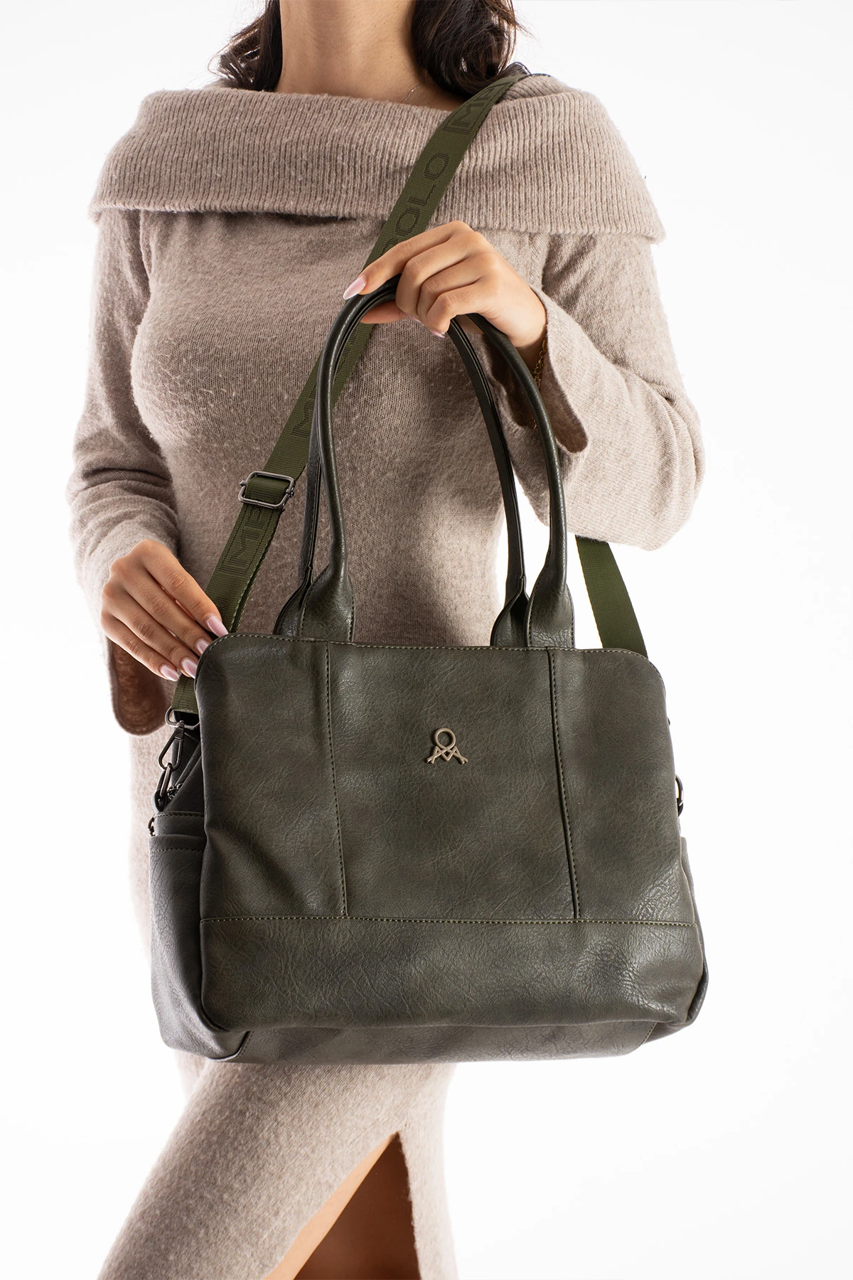 Mega İthal Deri El ve Çapraz Çanta - YEŞİL