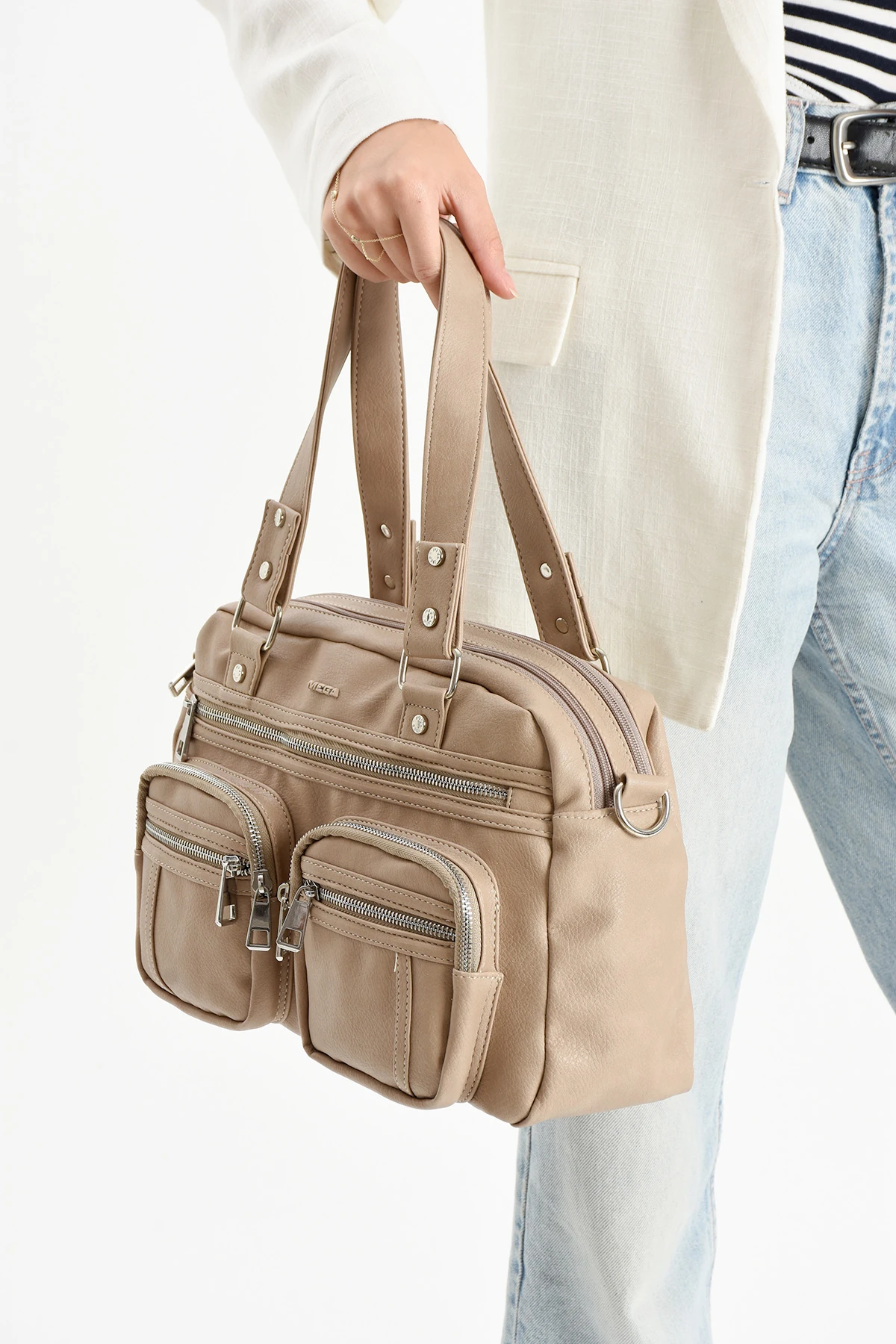 Mega Orjinal İthal Seri Çok Bölmeli El Omuz Çantası - AÇIK VİZON