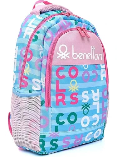Benetton Harf Baskılı Kız Çocuk İlkokul Çantası Turkuaz Pembe