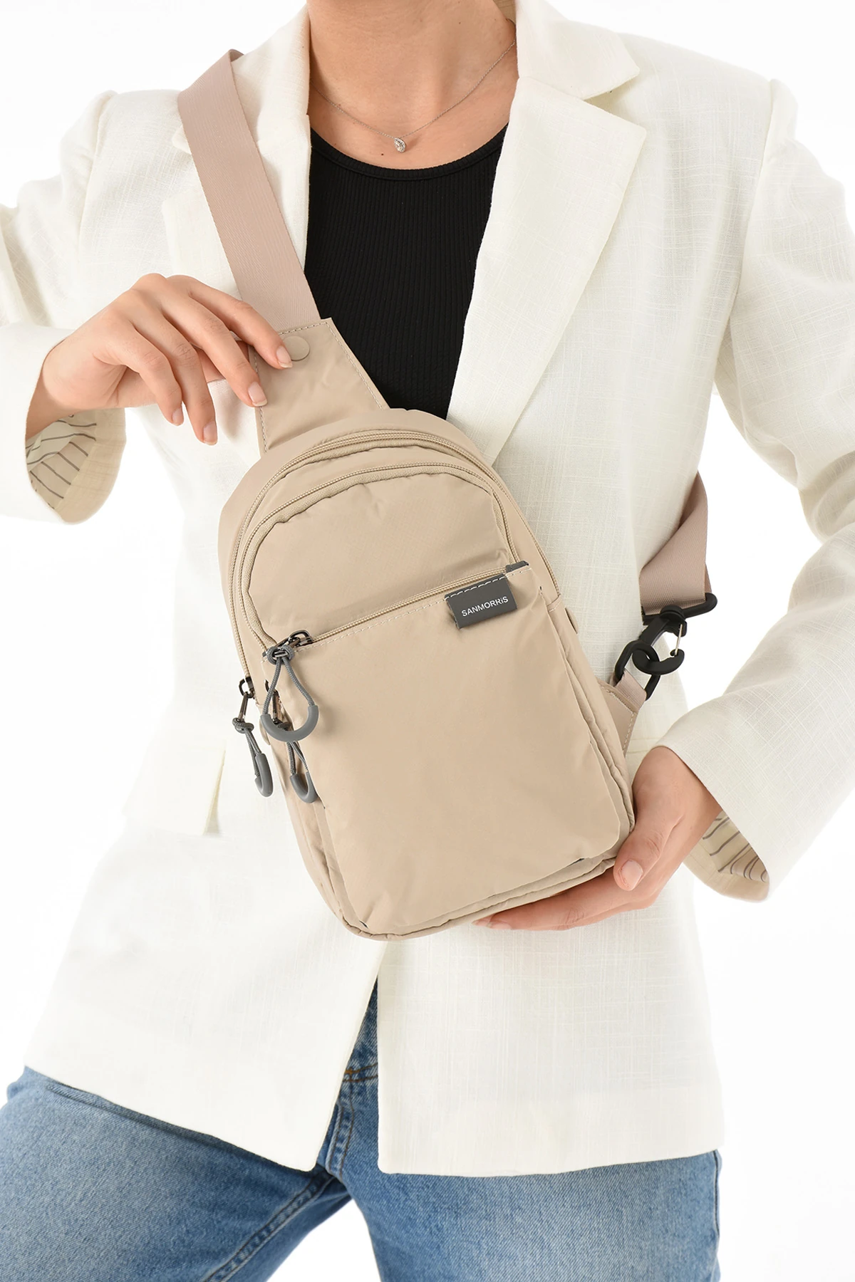 San İthal Kumaş Göğüs Çantası SAN6004 - BEJ