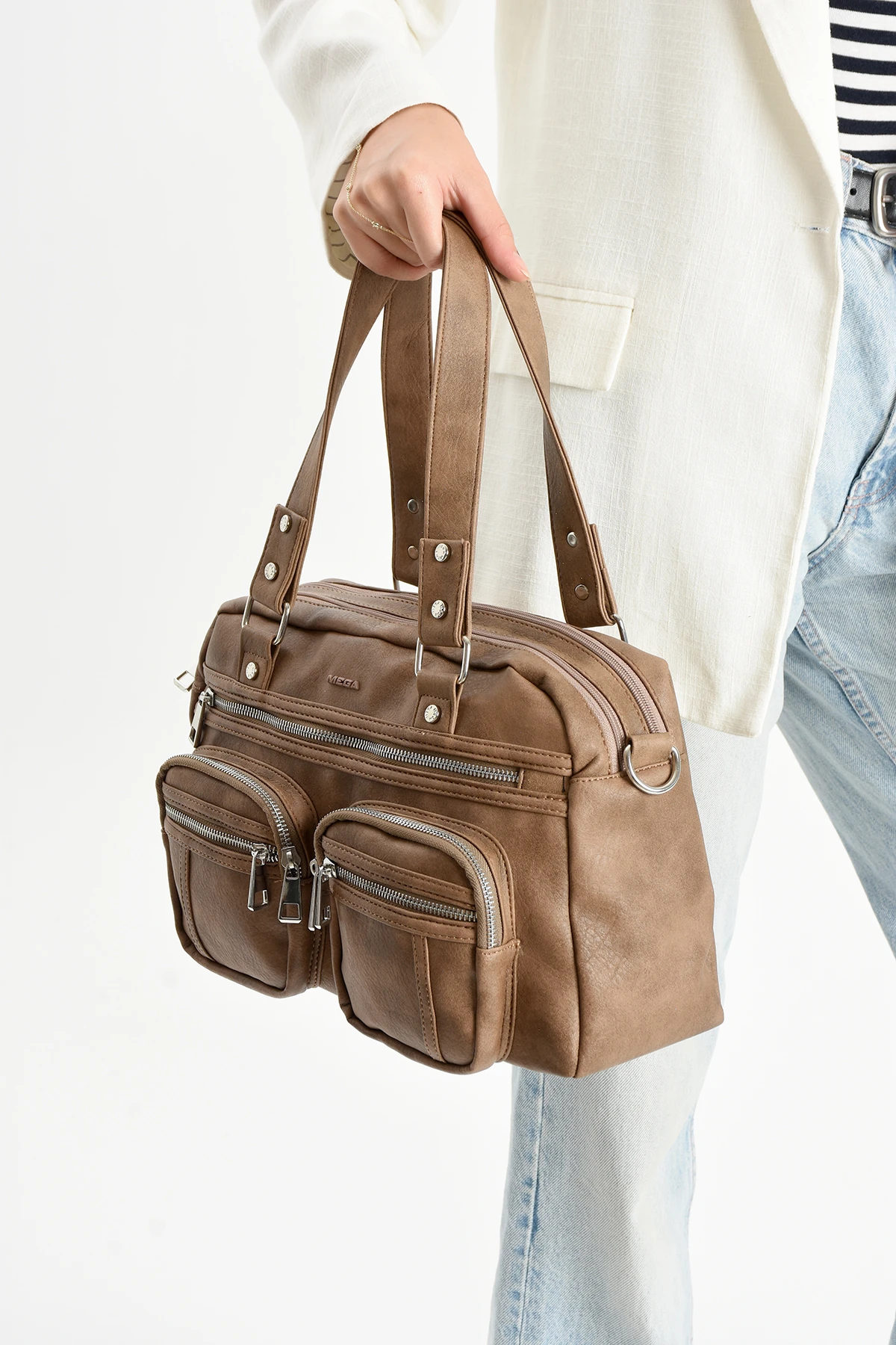 Mega Orjinal İthal Seri Çok Bölmeli El Omuz Çantası - KOYU VİZON