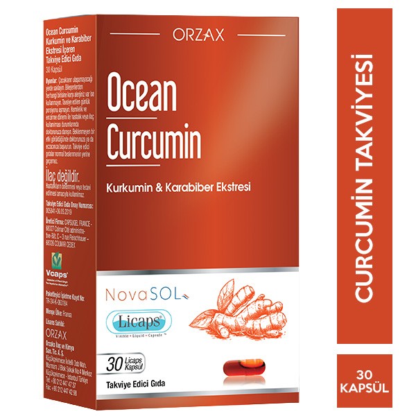 Orzax Ocean Curcumin Karabiber Ekstresi Takviye Edici Gıda 30 Kapsül