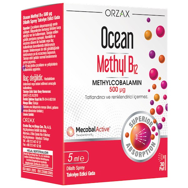 Orzax Ocean 500 µg Methyl B12 Sprey 5 ml