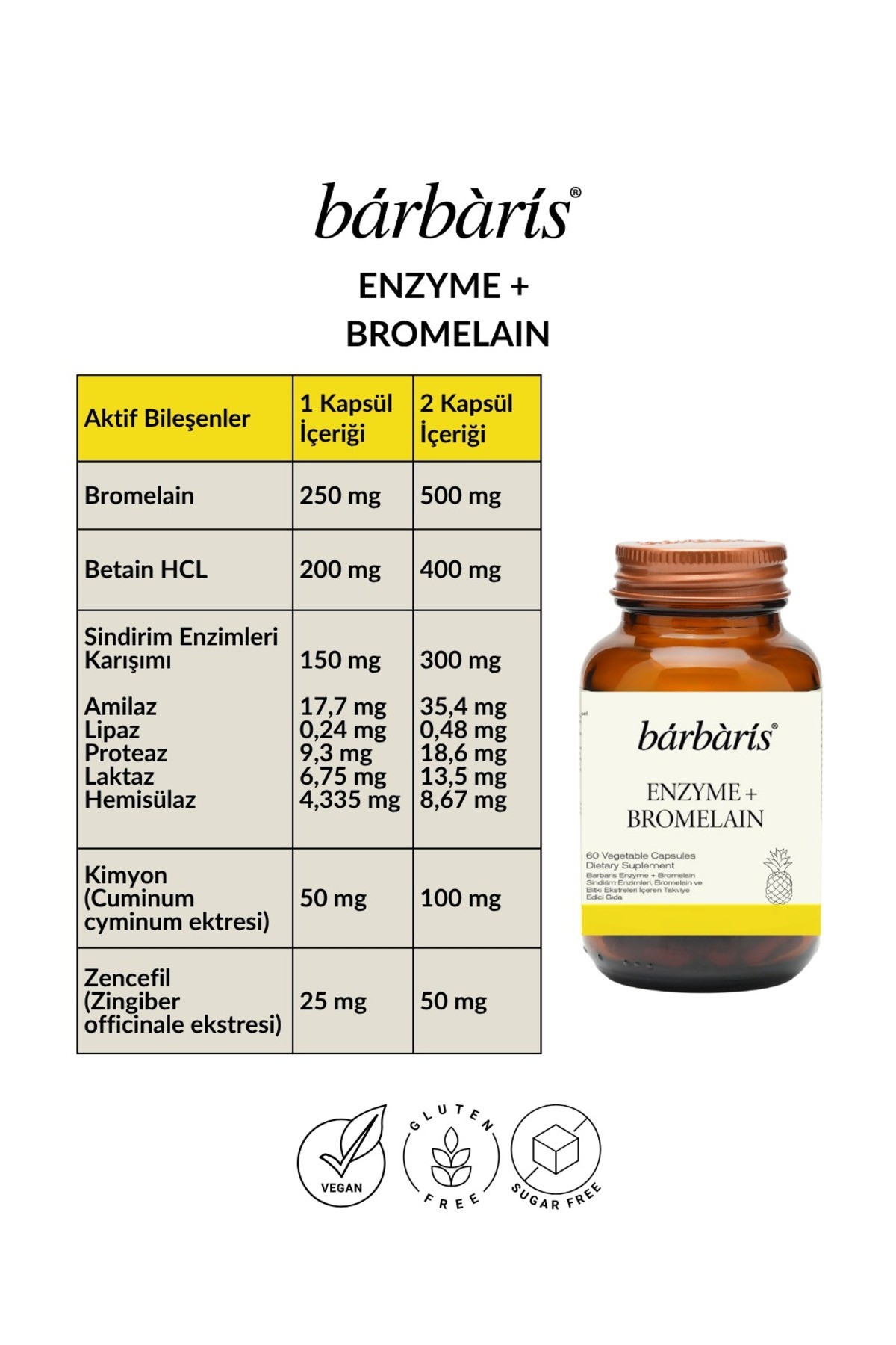 BARBARİS ENZYME+BROMELAIN 60 CAPSULES