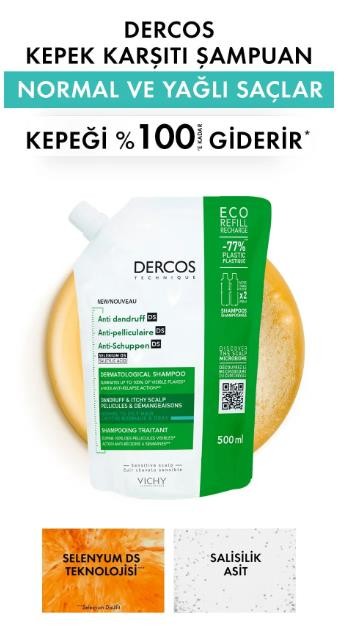 Vichy Dercos Anti Dandruff Refill Kepek Karşıtı Şampuan 500 ml - Normal ve Yağlı Saçlar