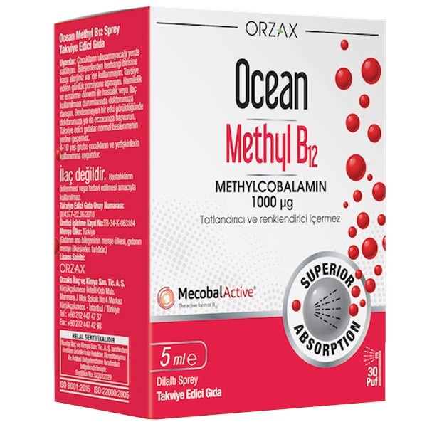 Orzax Ocean 1000 mg Methyl Cobalamin B12 Sprey 5 ml