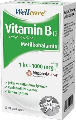 Wellcare Vitamin B12 Metilkobalamin 500 mcg Dil Altı Sprey 5 ml