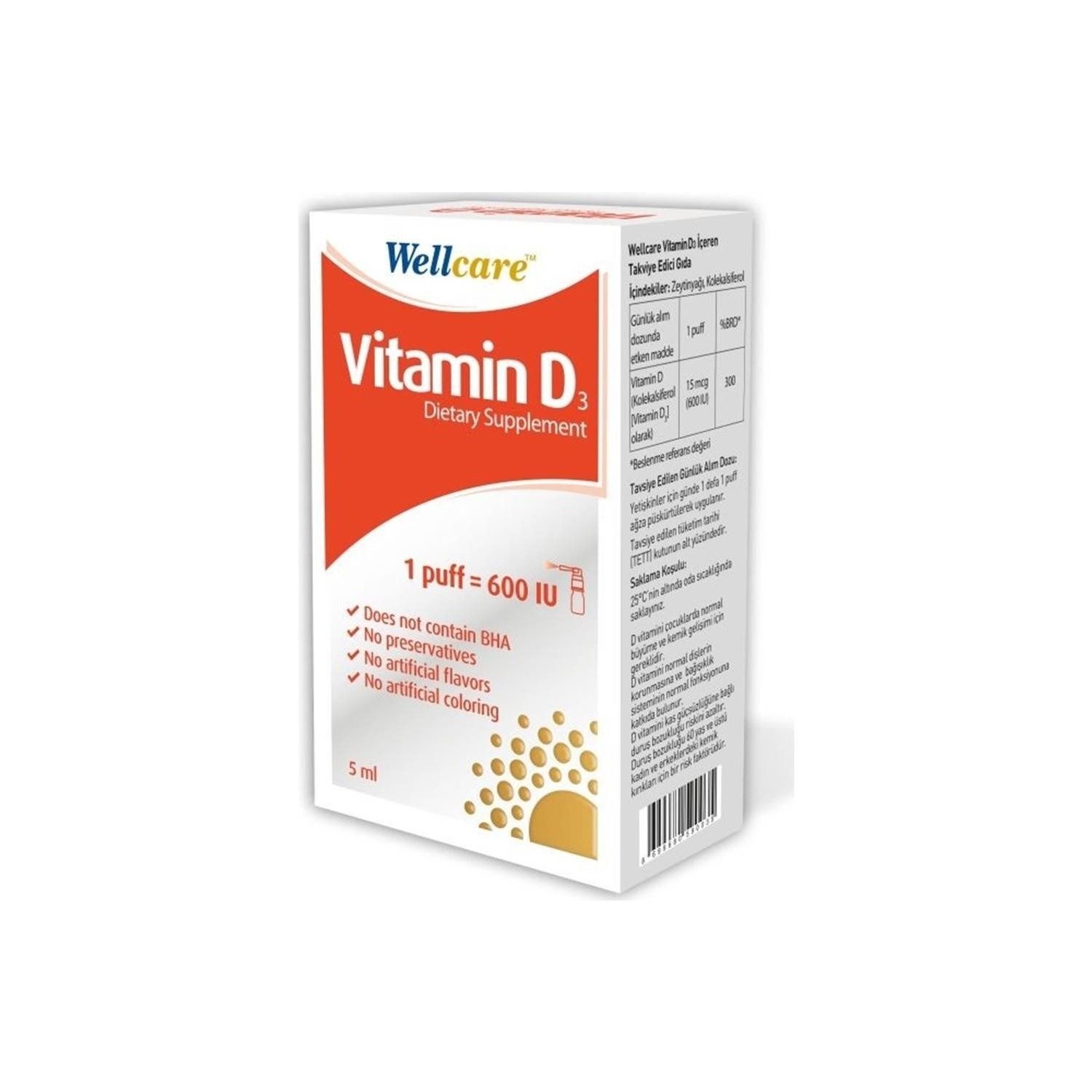Wellcare Vitamin D3 İçeren Takviye Edici Gıda 5 ml 1 Fıs 600 IU
