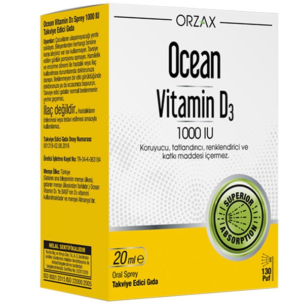 Orzax Ocean Vitamin D3 1000 IU Sprey 20ml