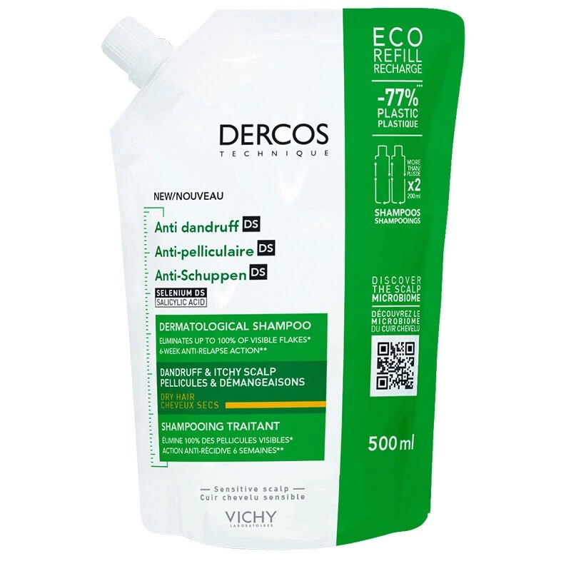 Vichy Dercos Anti-dandruff Kepek Karşıtı Bakım Şampuanı, Kuru Saçlar , Yeniden Dolum Paketi 500 Ml