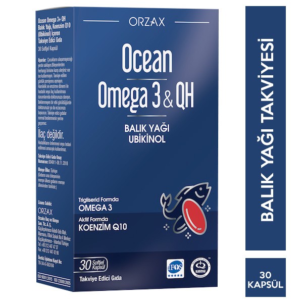 Orzax Ocean Omega 3 & QH Takviye Edici Gıda 30 Kapsül