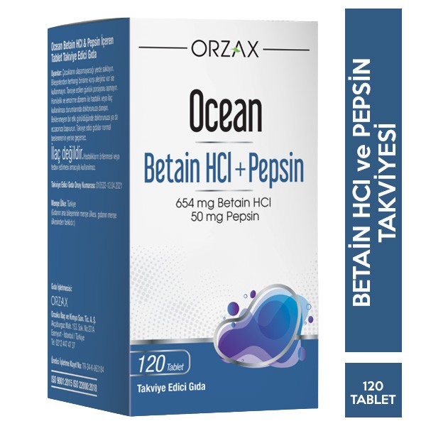 Orzax Ocean Betain HCI+ Pepsin Takviye Edici Gıda 120 Tablet