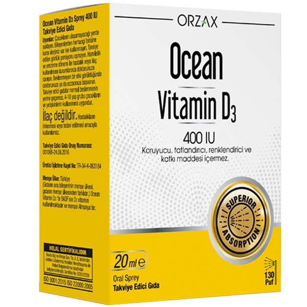 Orzax Ocean Vitamin D3 400 IU Sprey 20ml