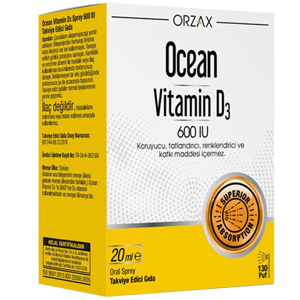 Orzax Ocean Vitamin D3 600 IU Sprey 20ml