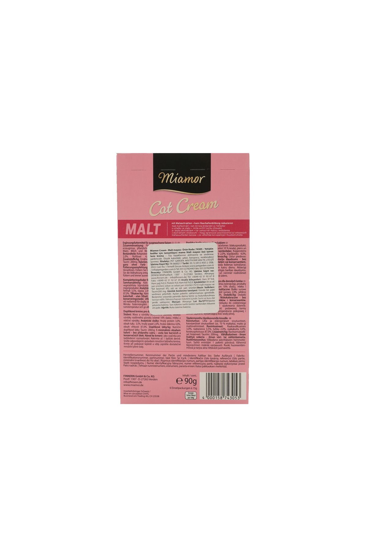 Cat Cream Malt – Tüy Yumağı Önleyici Kedi Ödülü – 6x15 g