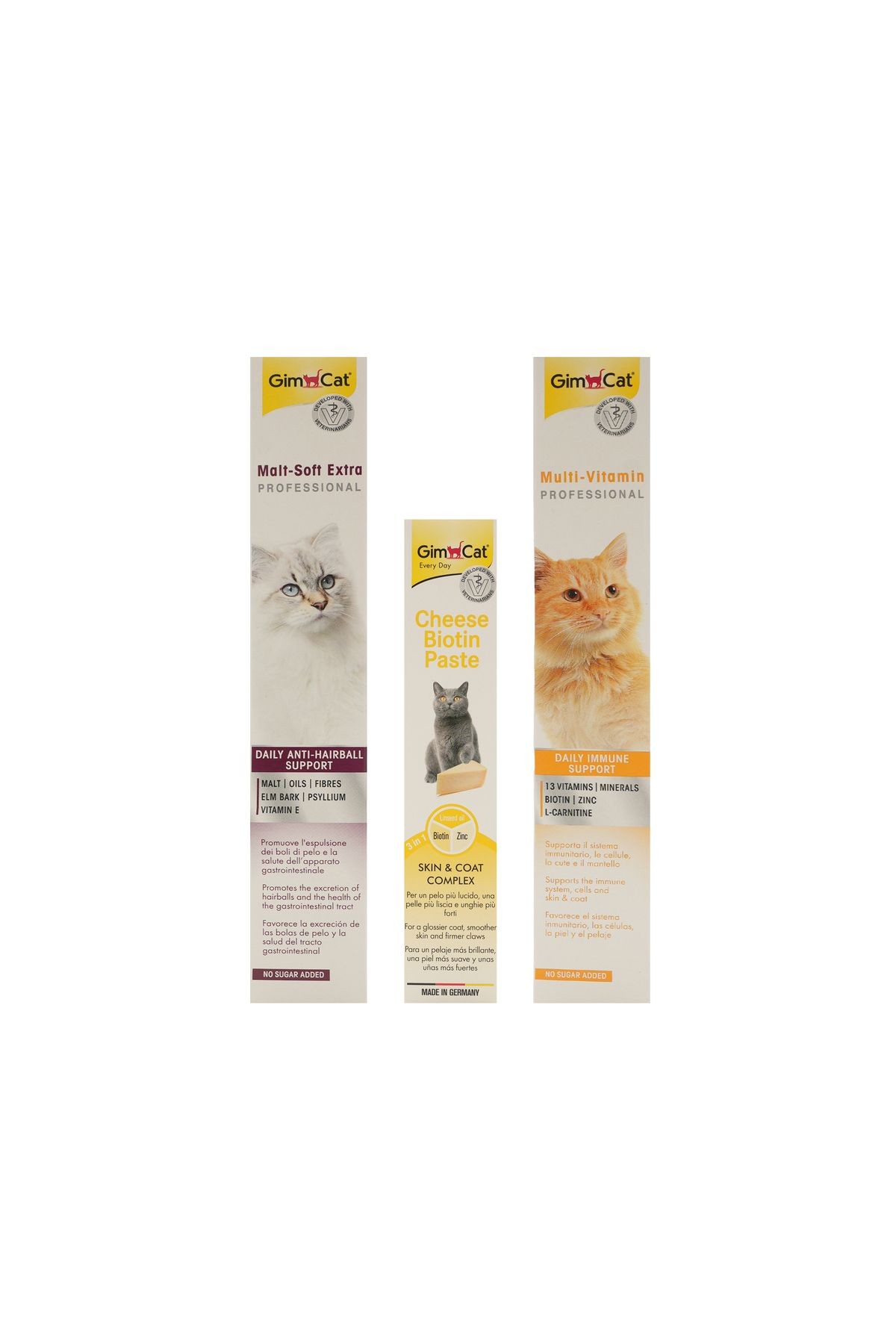 GimCat 3’lü Premium Bakım Seti – Bağışıklık + Tüy Bakımı + Tüy Yumağı Desteği