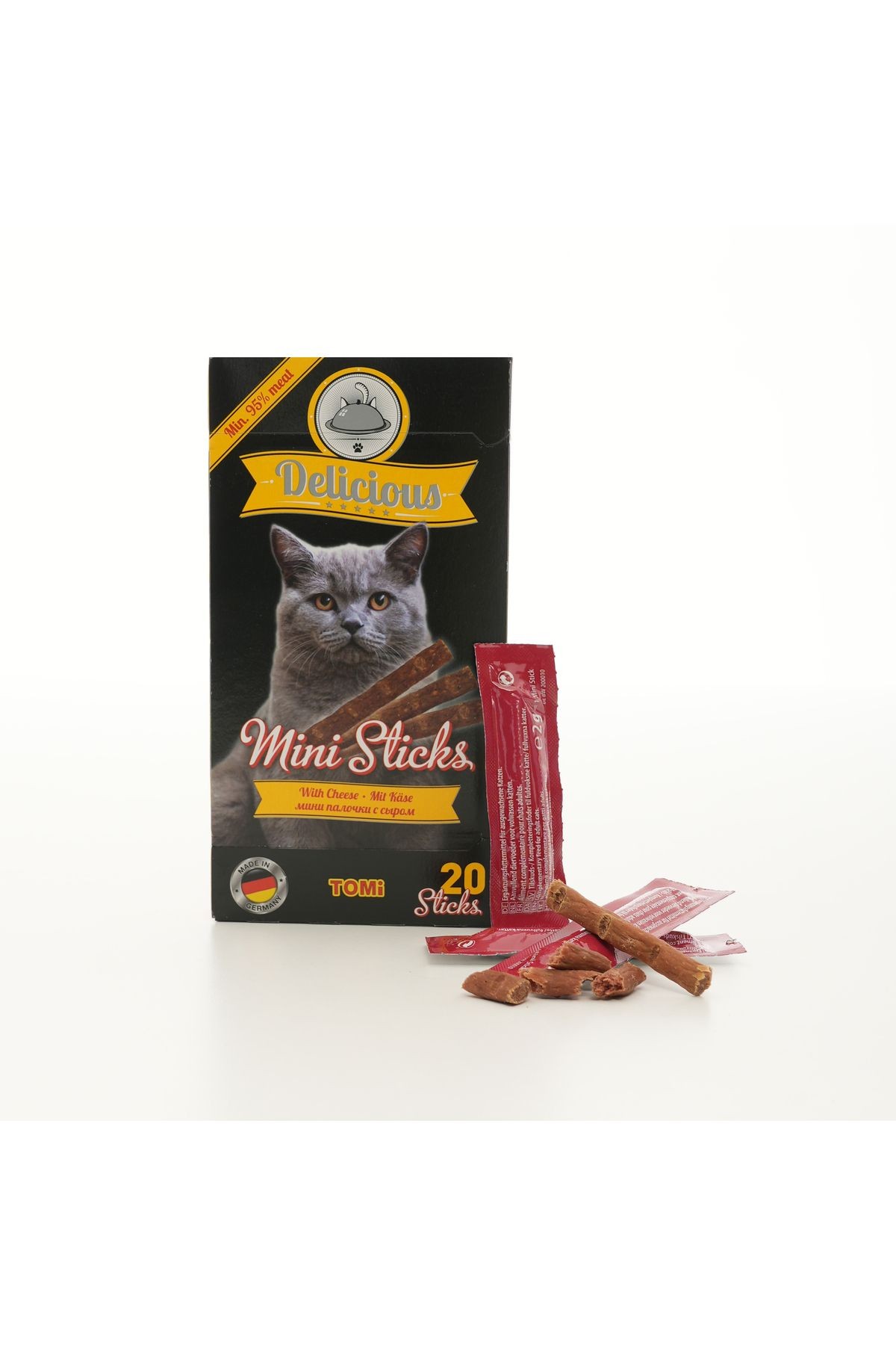 Delicious Mini Sticks – Peynirli & Etli Kedi Ödül Çubuğu – 20’li Paket