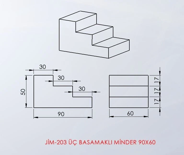 Üç Basamaklı Minder 90X60 Cm