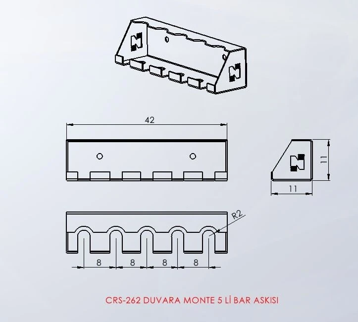 Duvara Monte 5'Li Bar Askısı