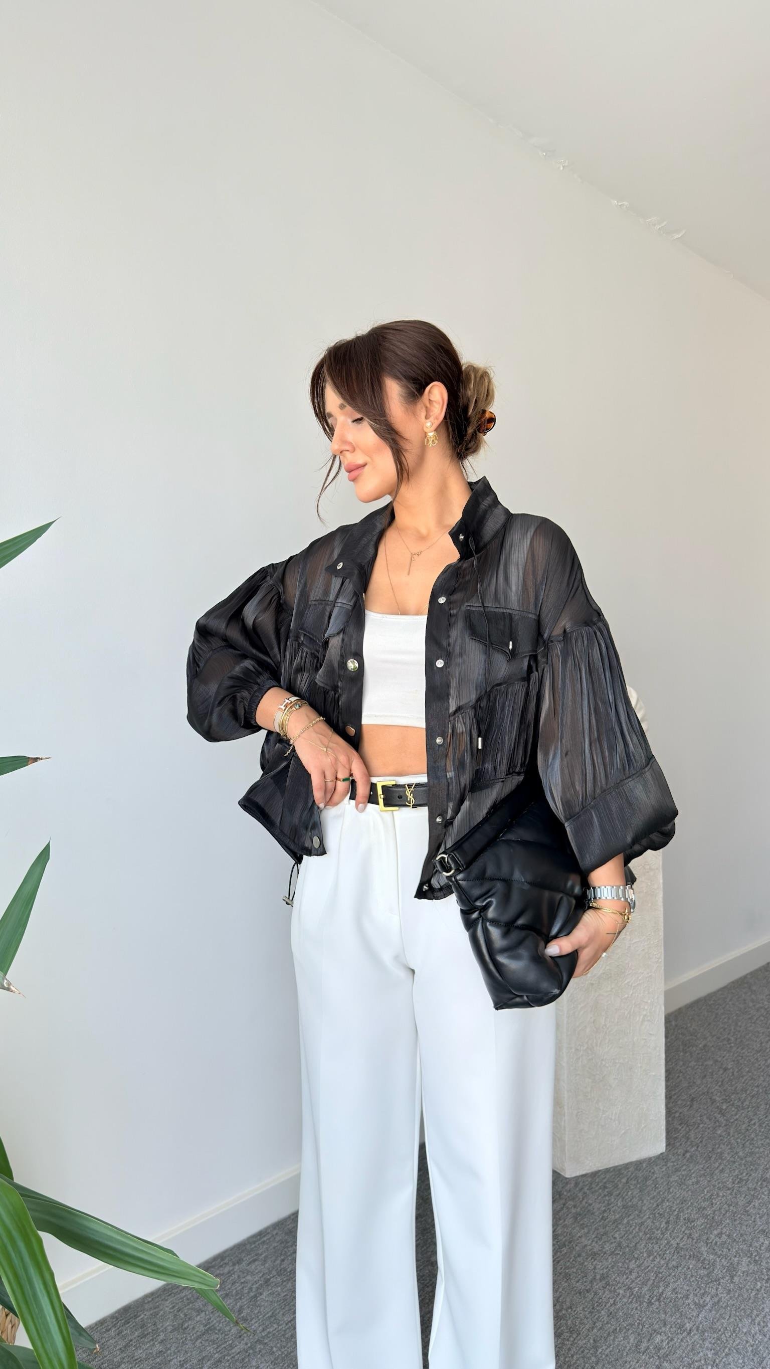 Roza Tasarım Organze Ceket - Siyah