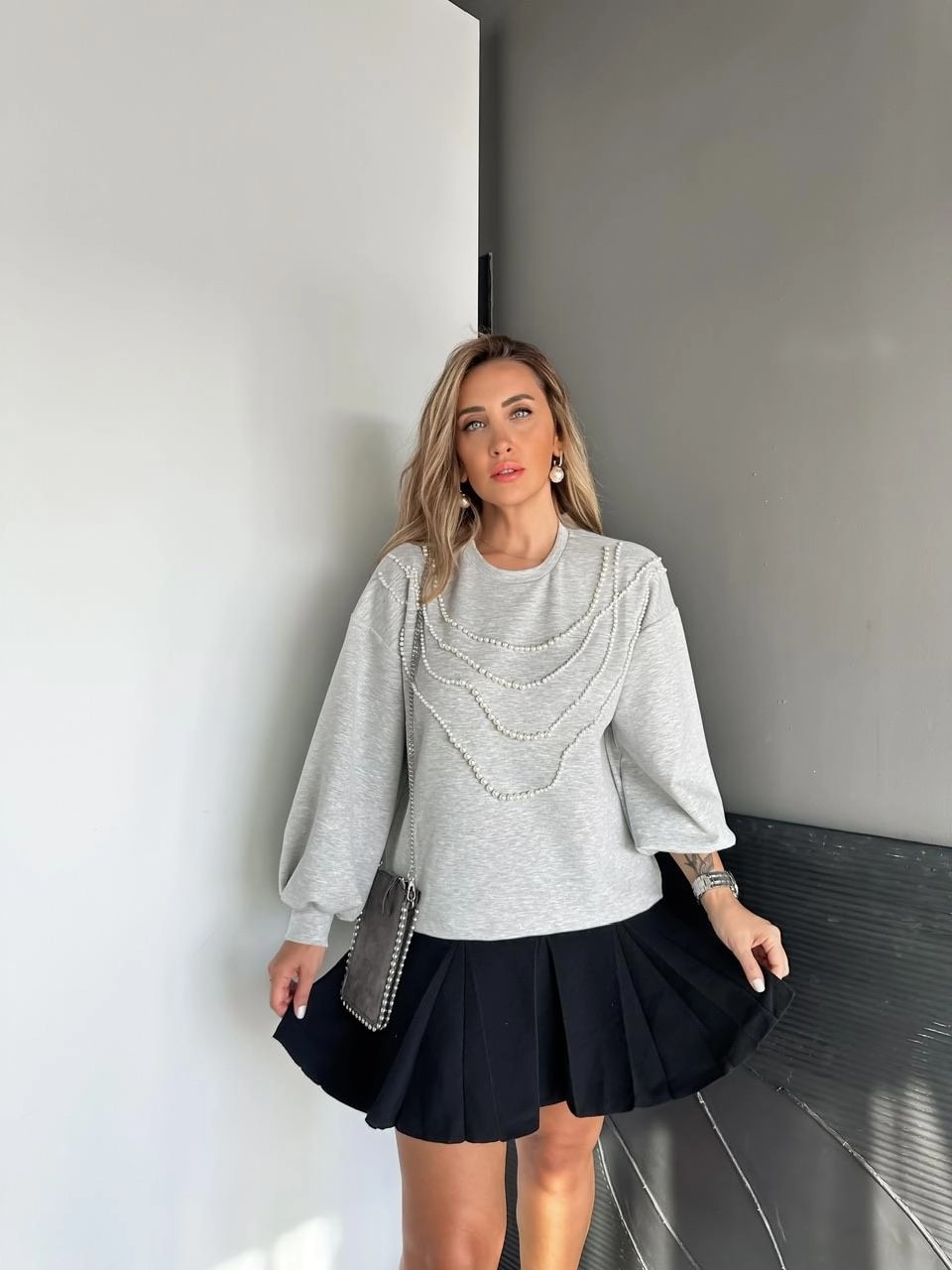 Avery İnci Detaylı Premium Modal Sweatshirt - Gri