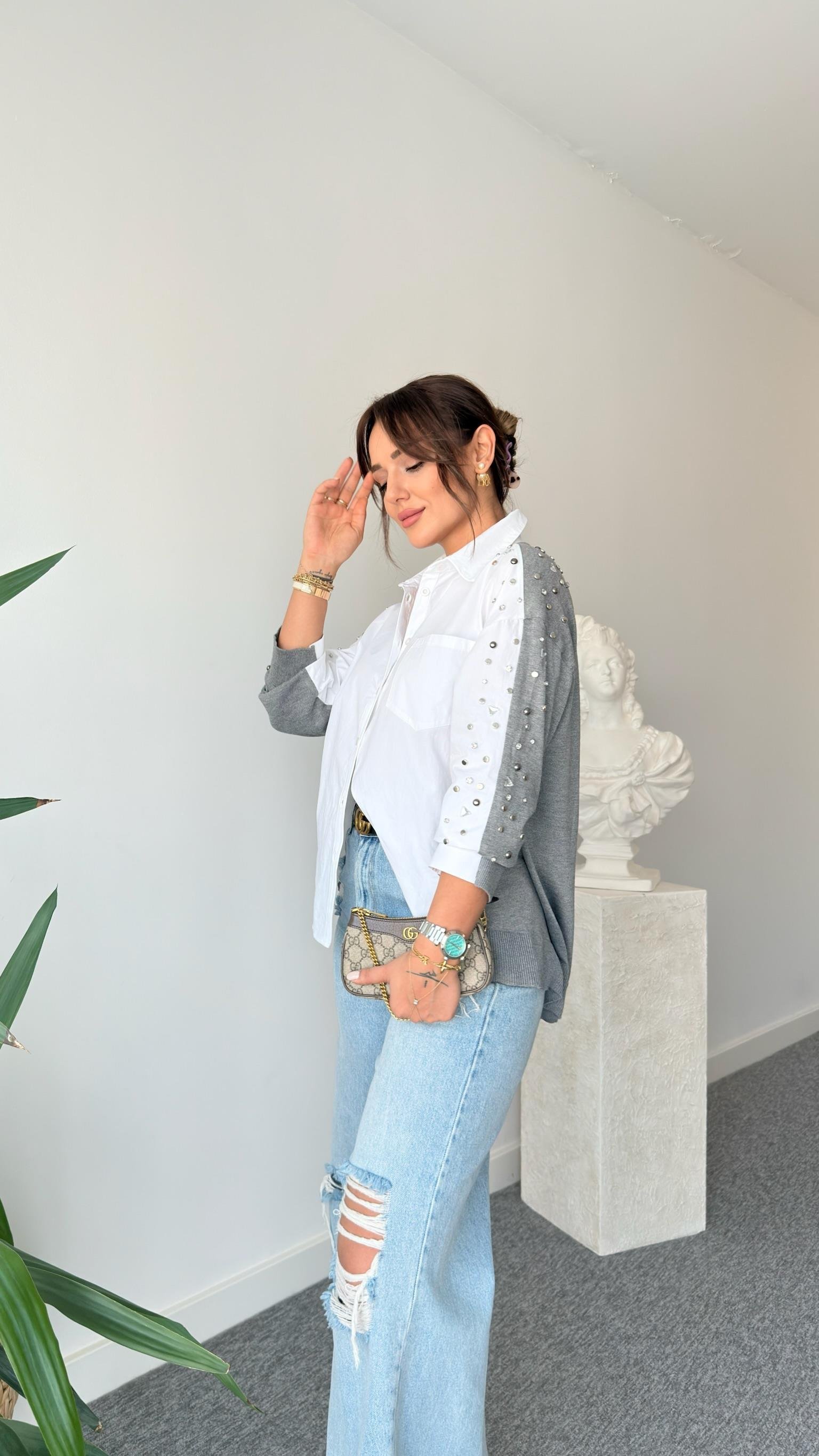 İpkyol Model Kollar Taş Detaylı Gömlek