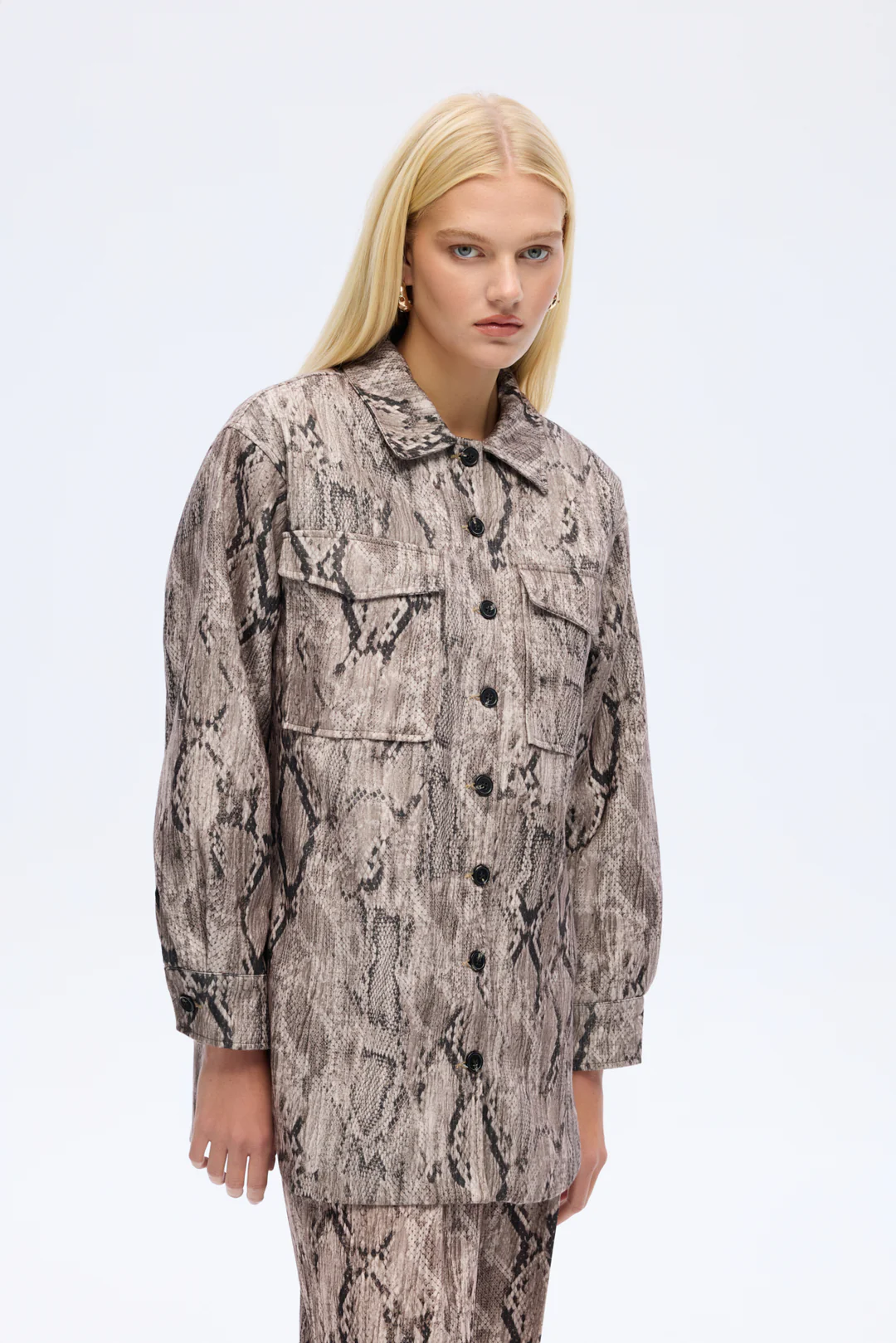 Yılan Desenli Oversize Gömlek Kahverengi - Kahverengi