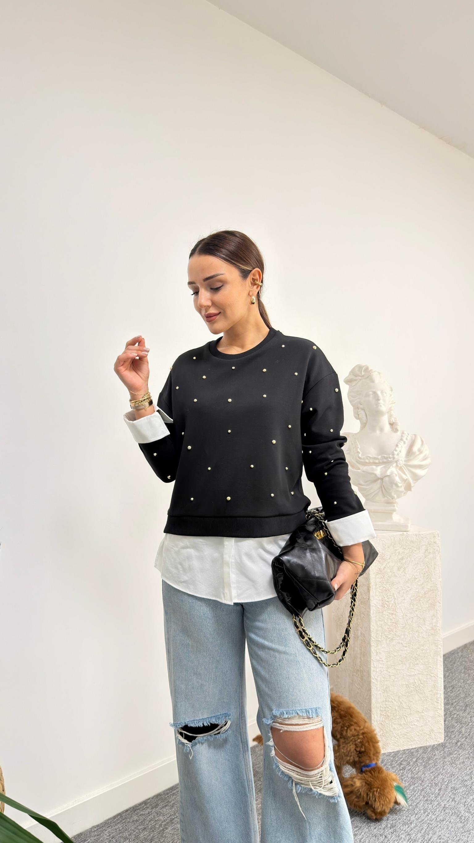 Hoya Marka Model Trok Çakımlı Sweatshirt - Siyah