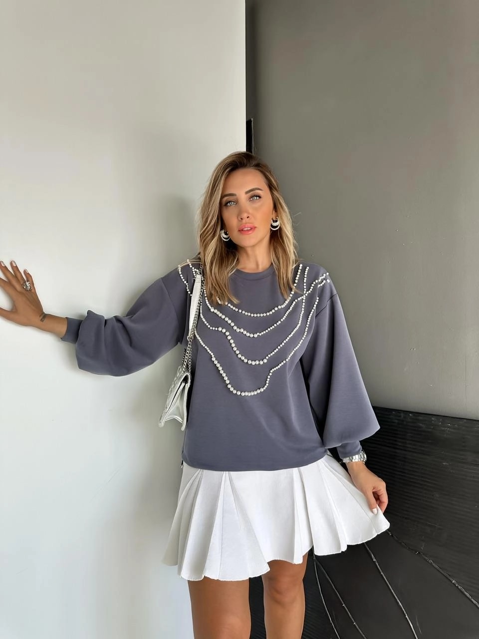 Avery İnci Detaylı Premium Modal Sweatshirt - Antrasit