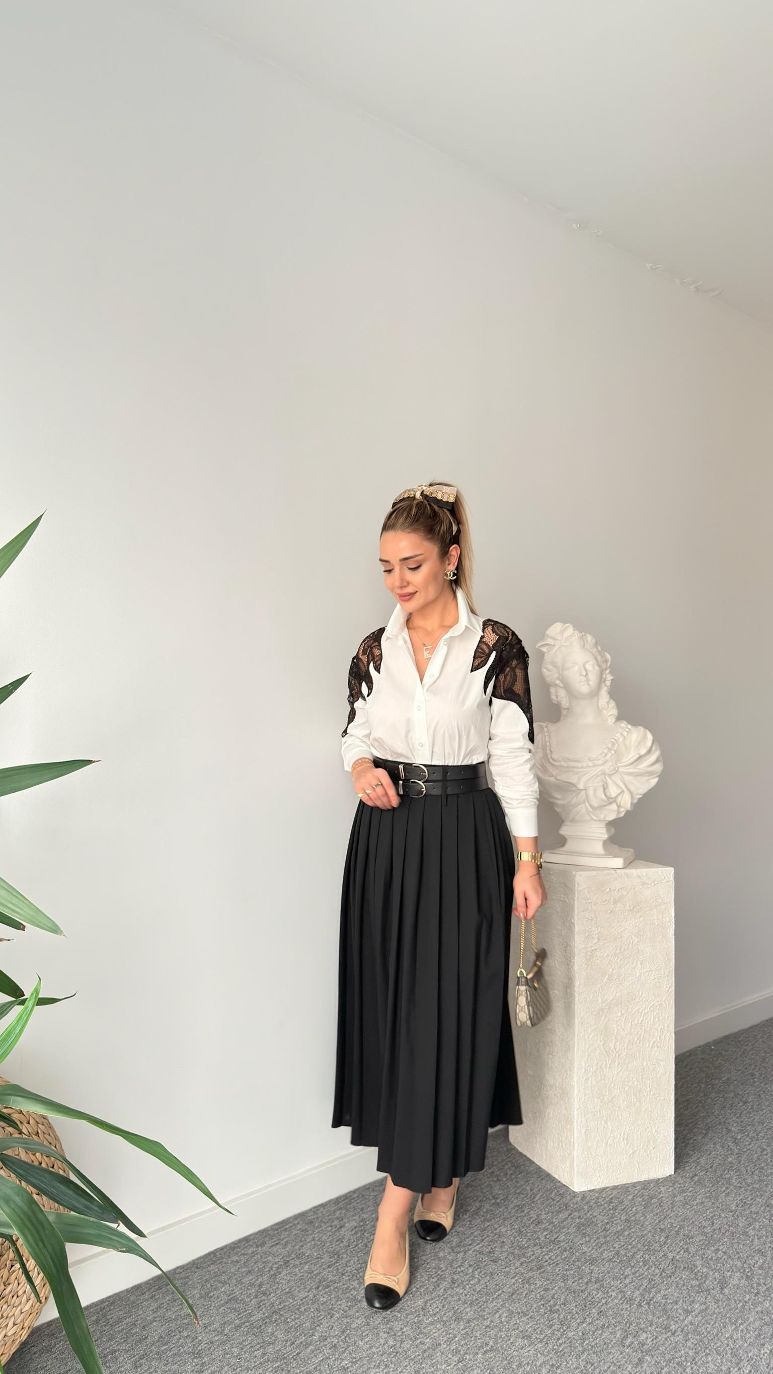 Lazer Güpür Detaylı Tasarım Gömlek - Beyaz