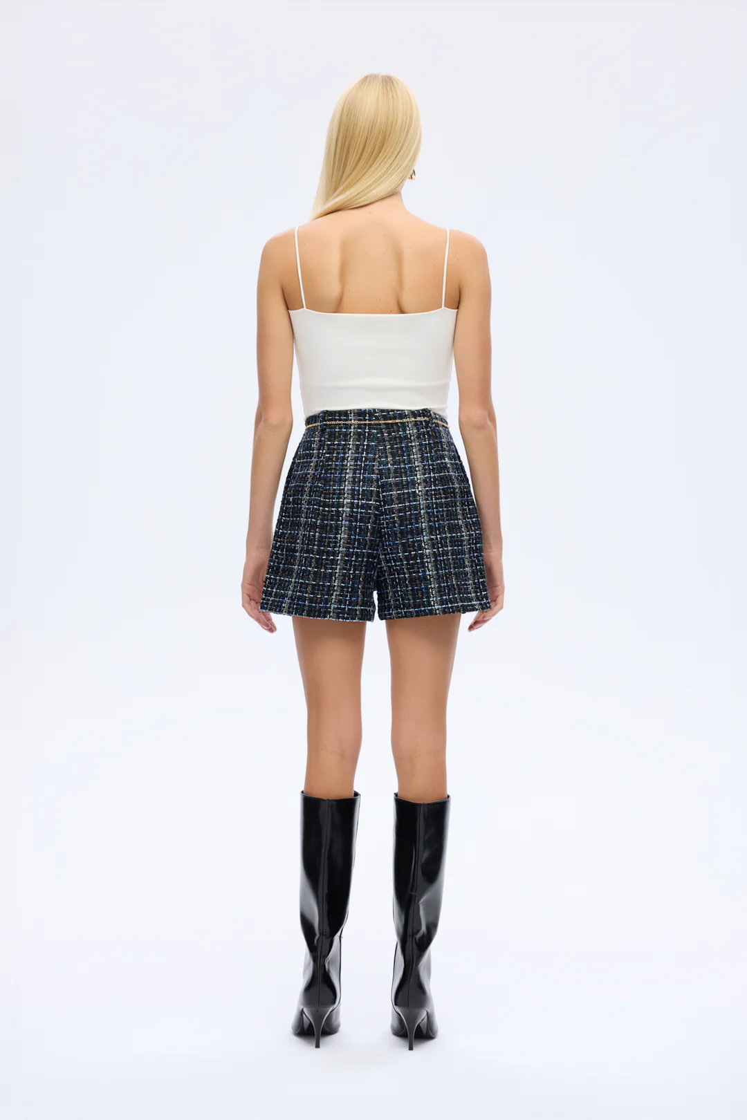 Zincir Kemerli Tüvit Mini Şort Lacivert