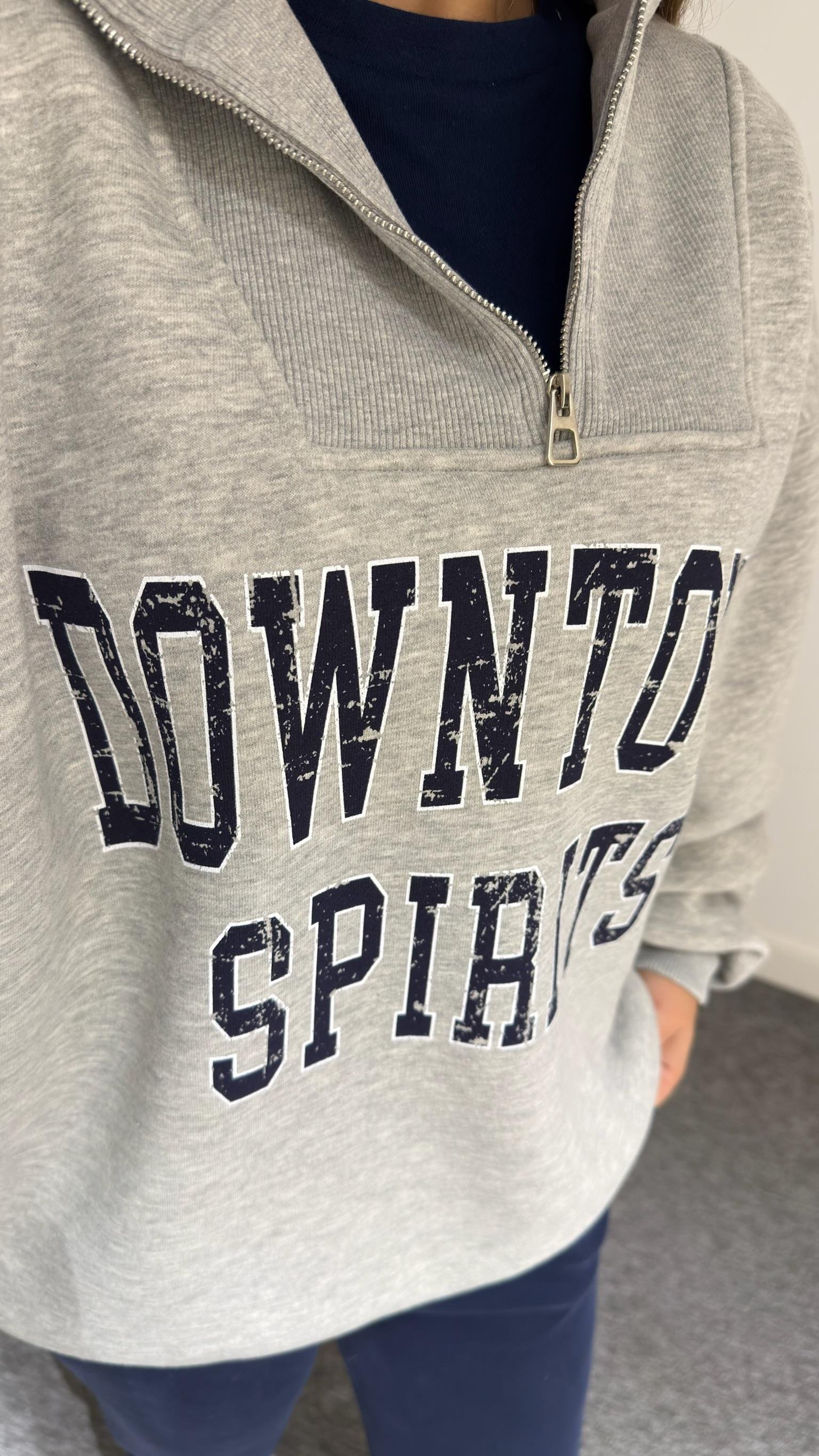 Çift Parçalı Yazı Detaylı Gri Sweatshirt