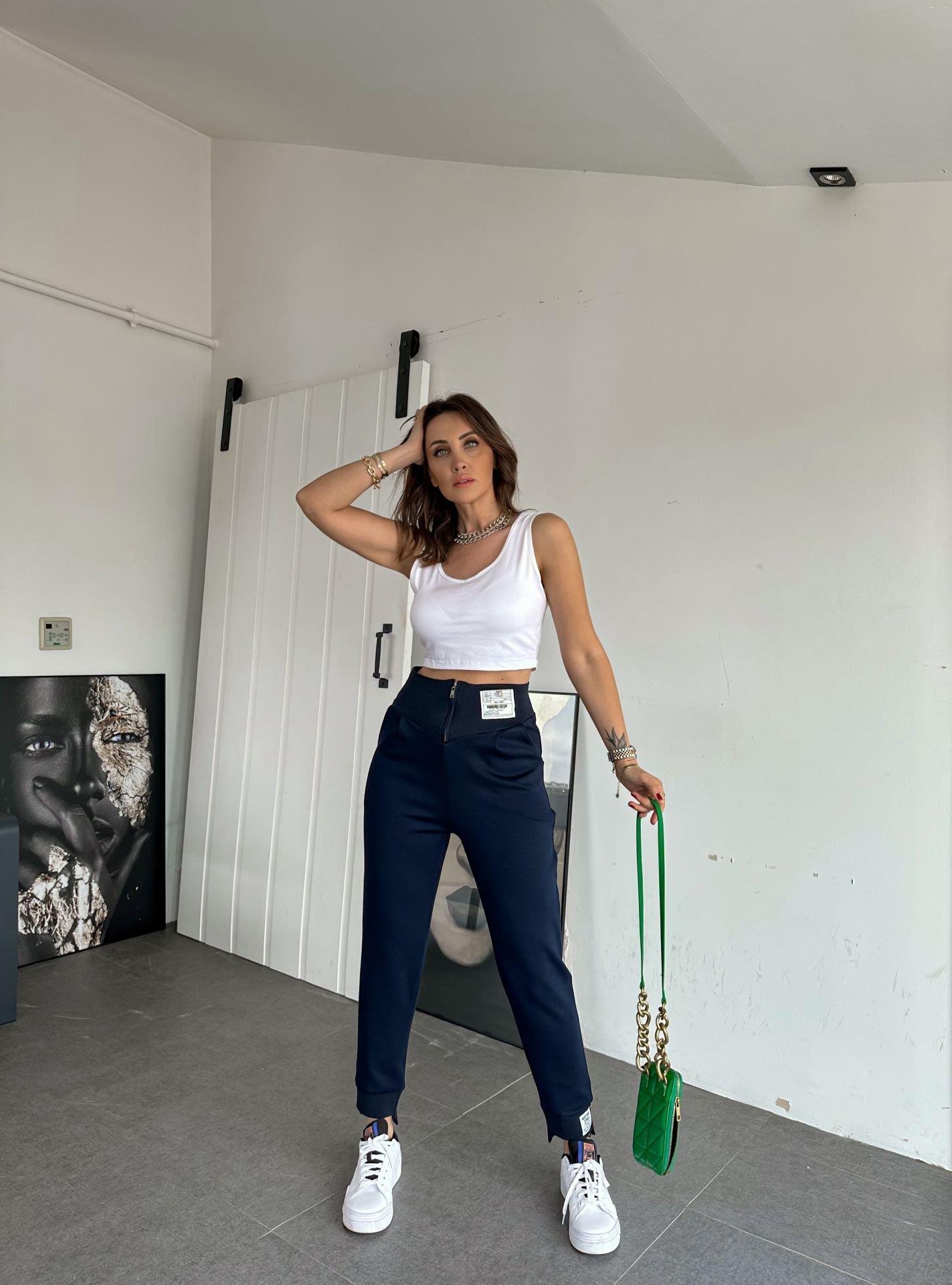 Beli Fermuarlı Tasarım Eşofman - Lacivert