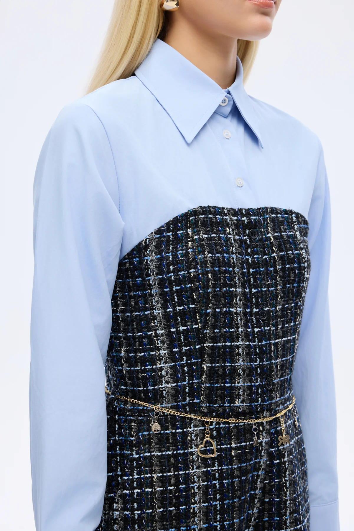 Zincir Kemerli Tüvit Mini Tulum Lacivert