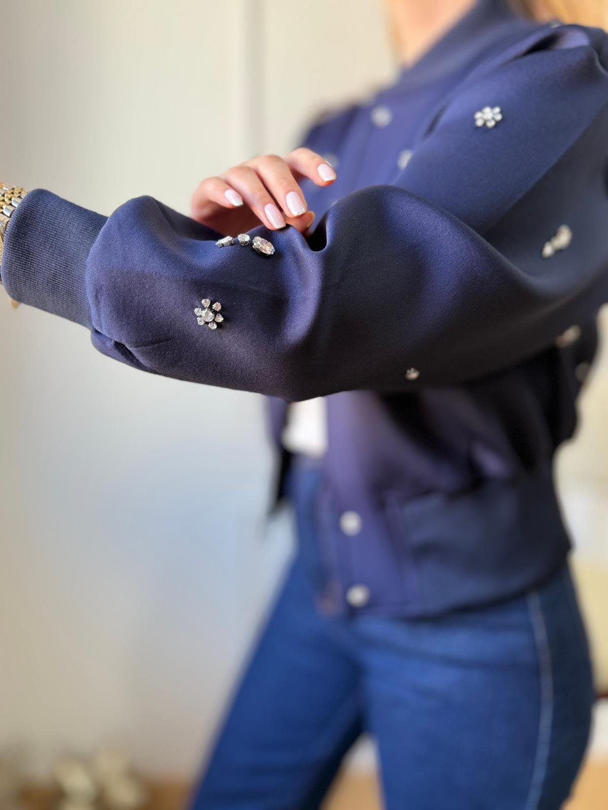 Lacivert Neopren Bomber Ceket