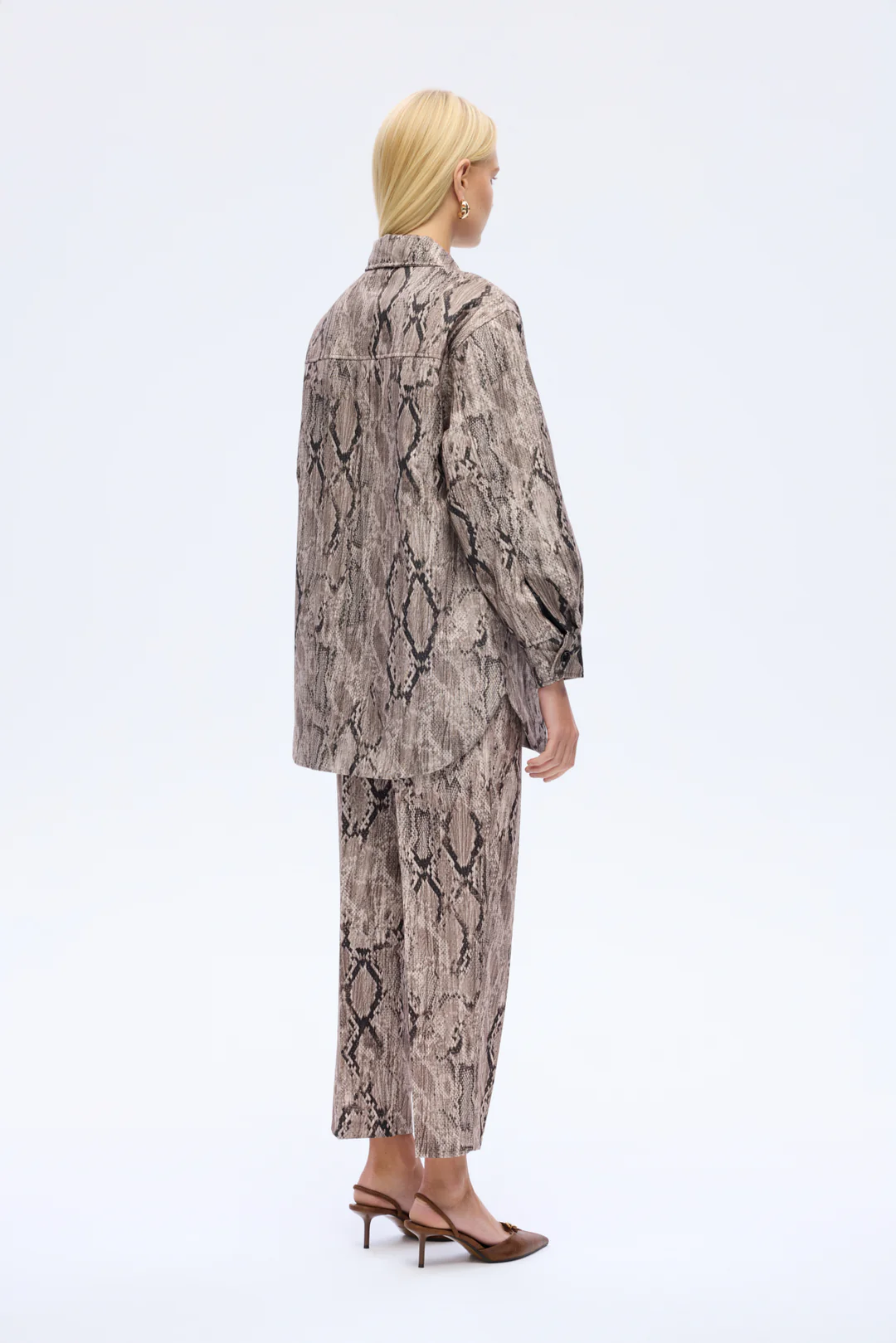 Yılan Desenli Oversize Gömlek Kahverengi