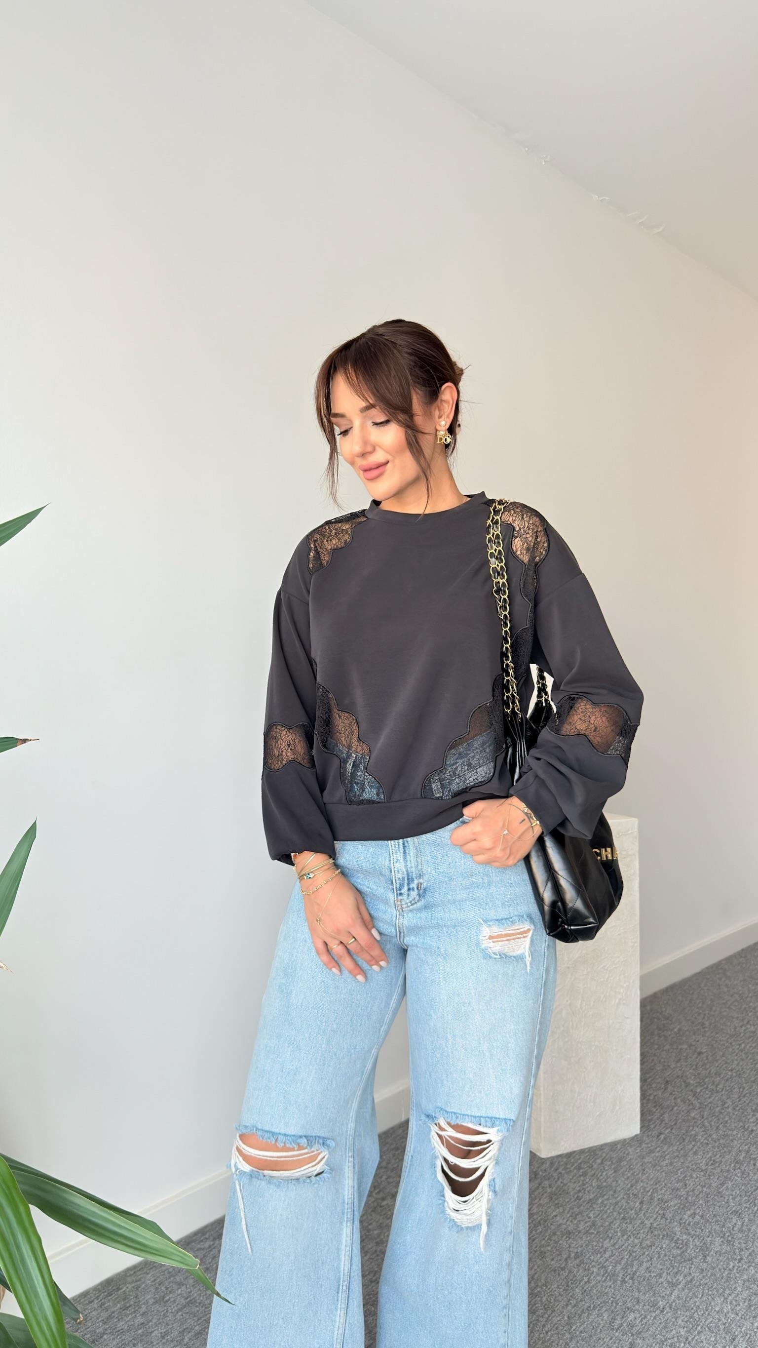 Dantel Detaylı Modal Sweat