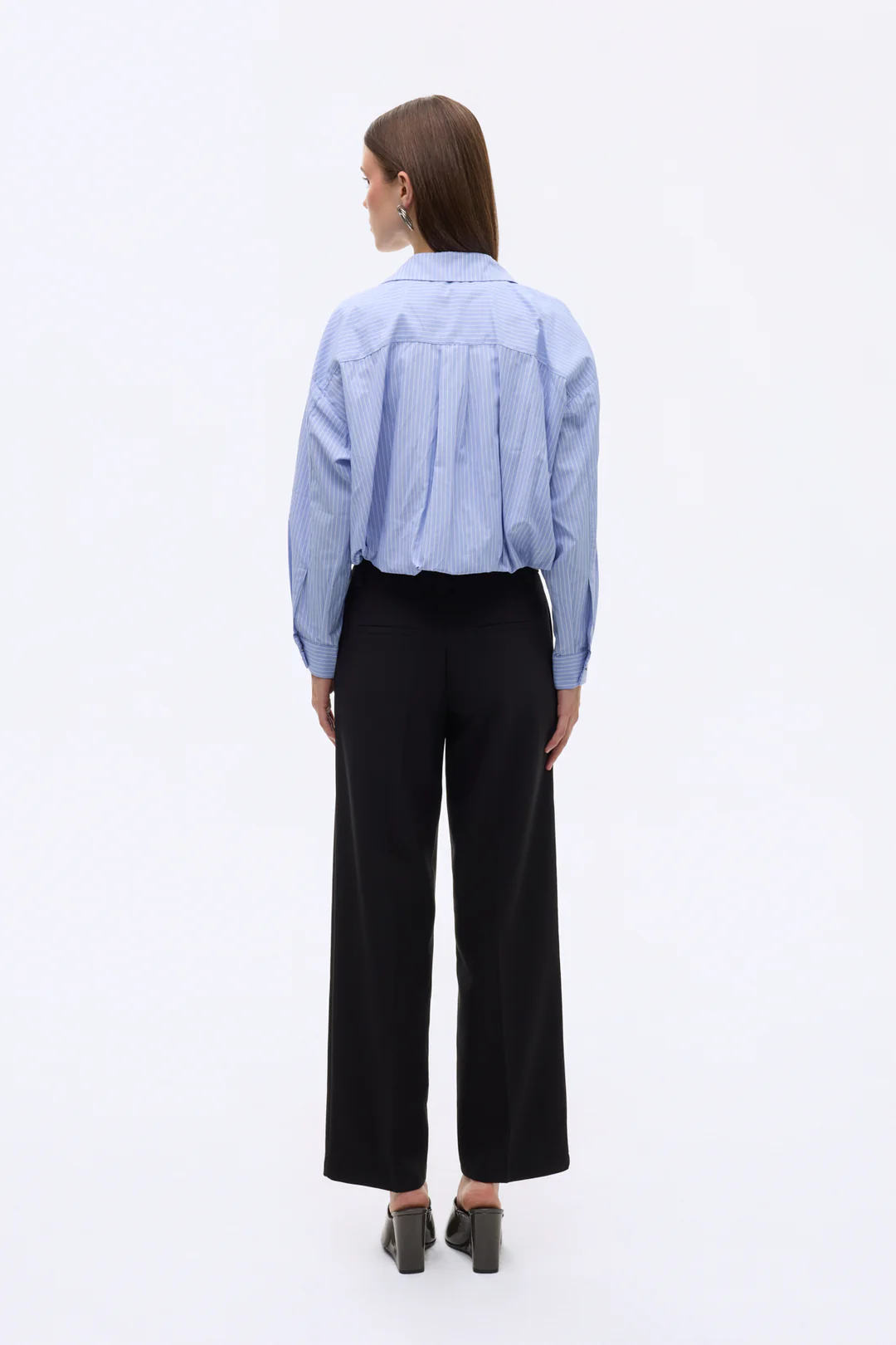 Çizgili Geniş Yaka Atlet Garnili Bluz Mavi