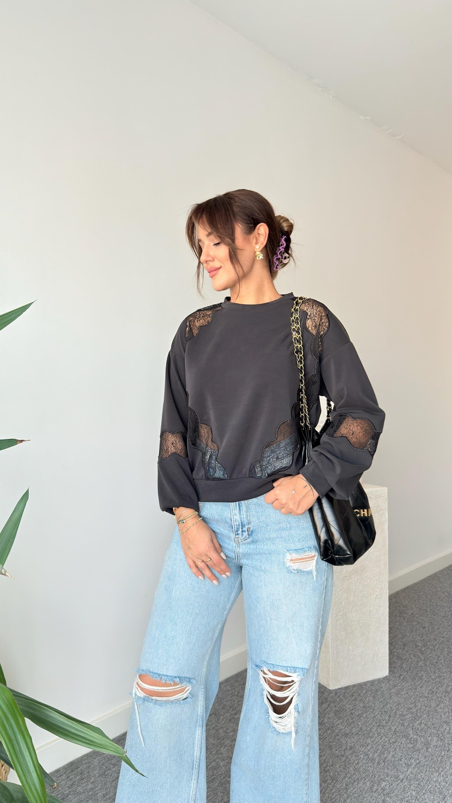 Dantel Detaylı Modal Sweat