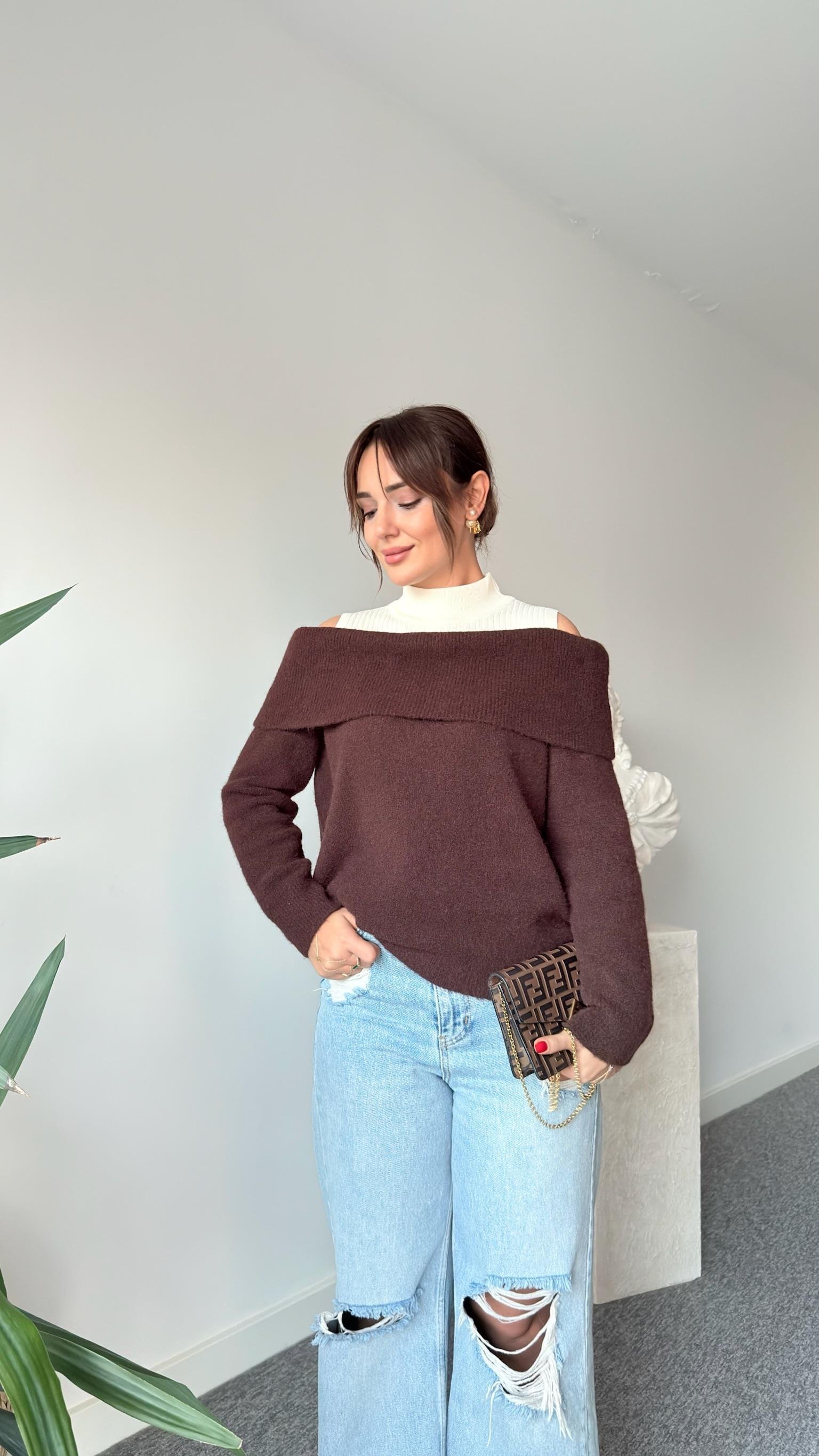 Madonna Yaka Triko Kazak - Kahverengi