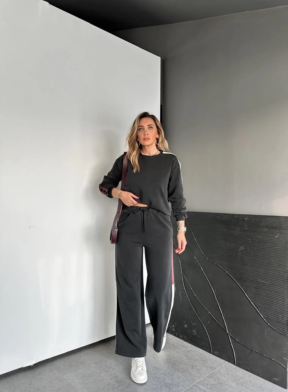 Krem Şeritli Modal Spor Takım - Antrasit