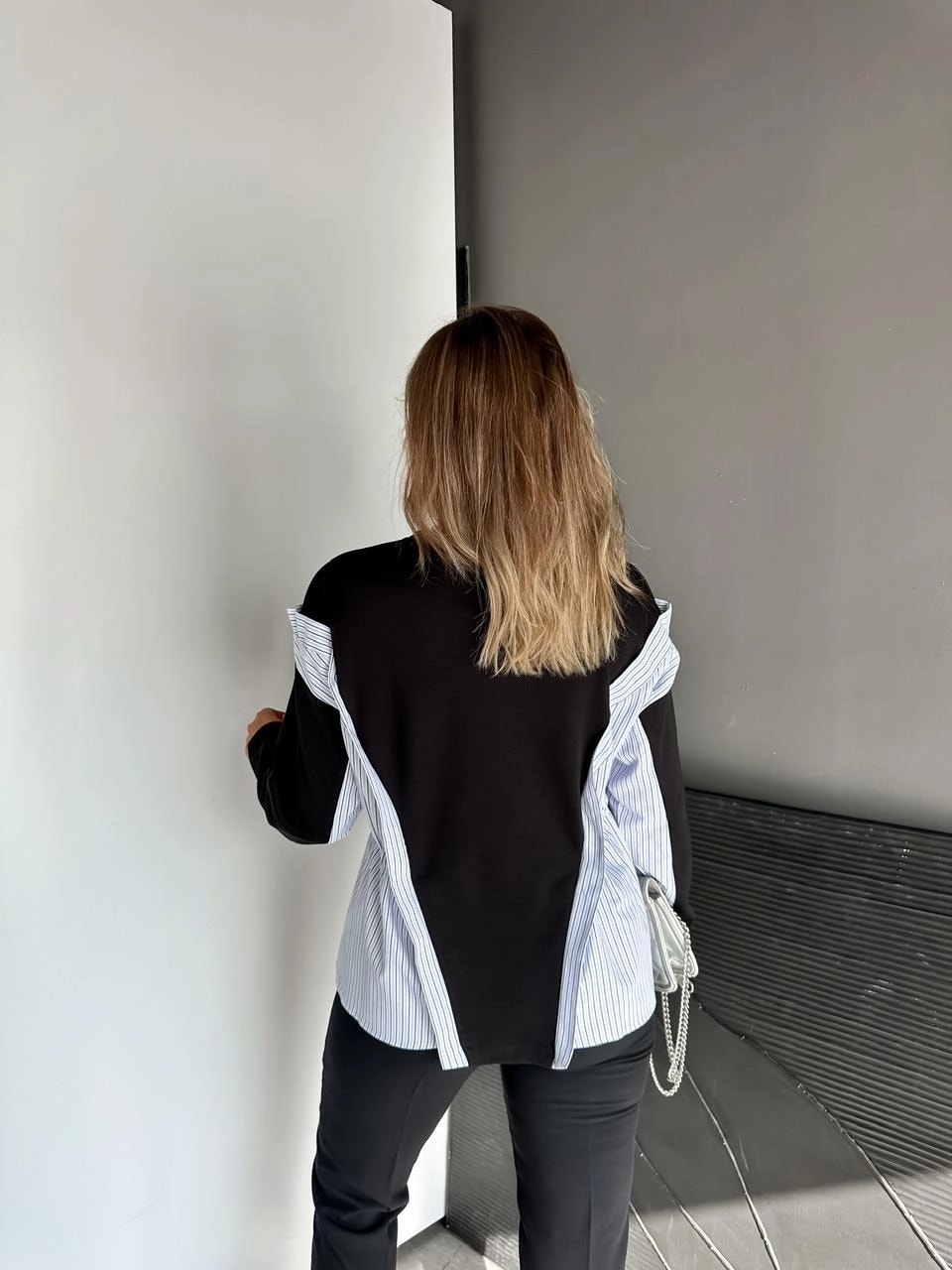 Gömlek Parçalı Beli İpli Sweatshirt