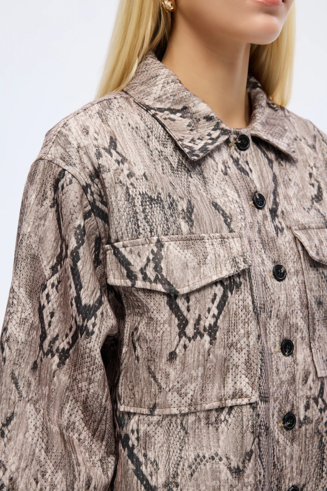 Yılan Desenli Oversize Gömlek Kahverengi