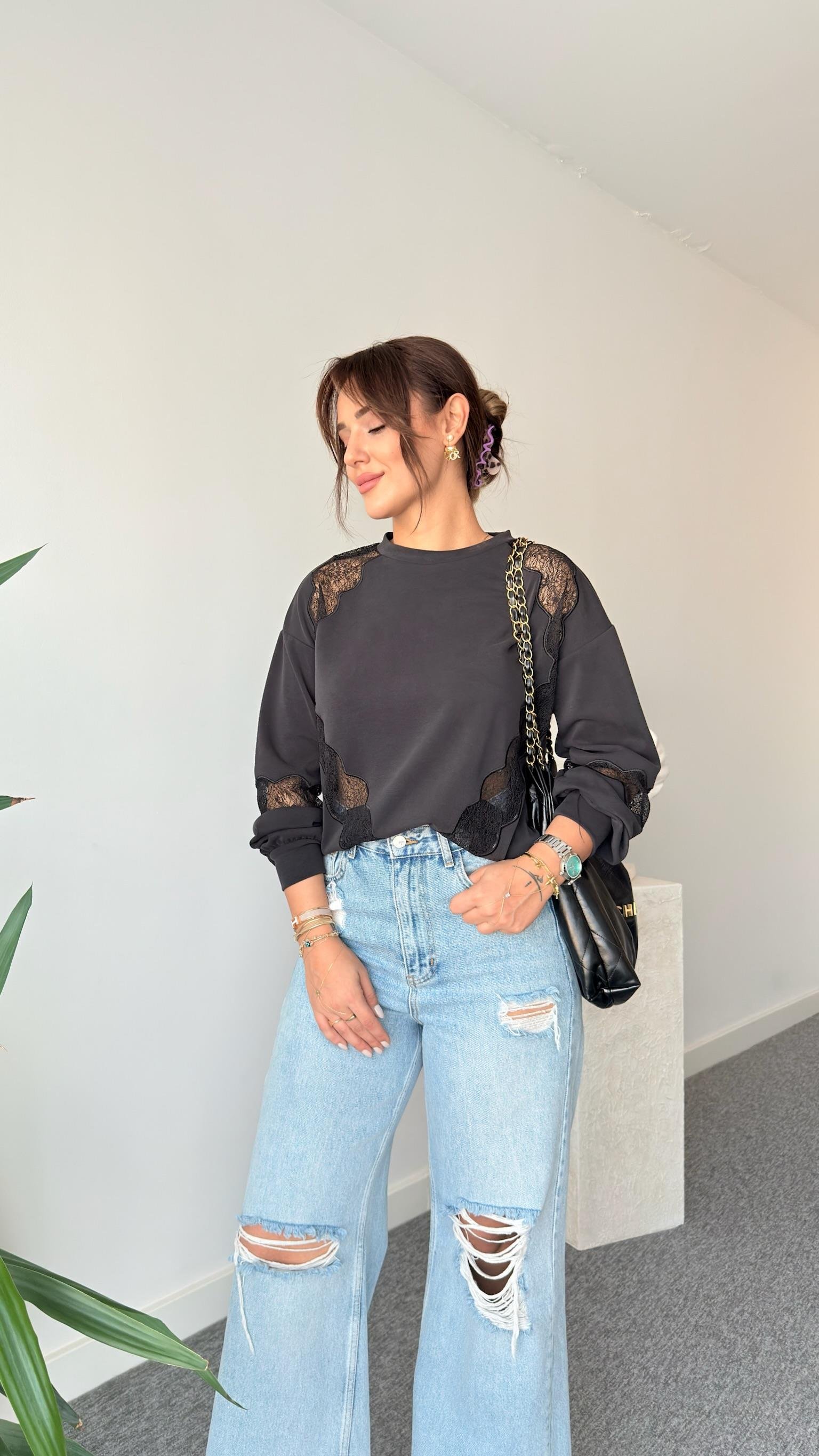 Dantel Detaylı Modal Sweat