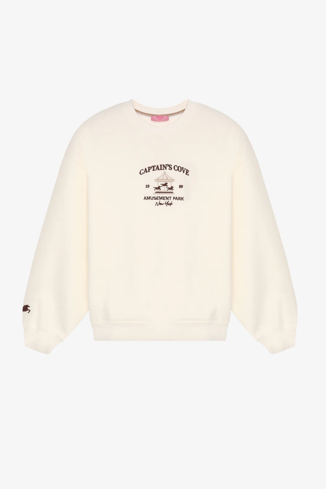 Atlı Karınca Figürlü Yazı Nakışlı Oversize Sweatshirt Ekru - Ekru