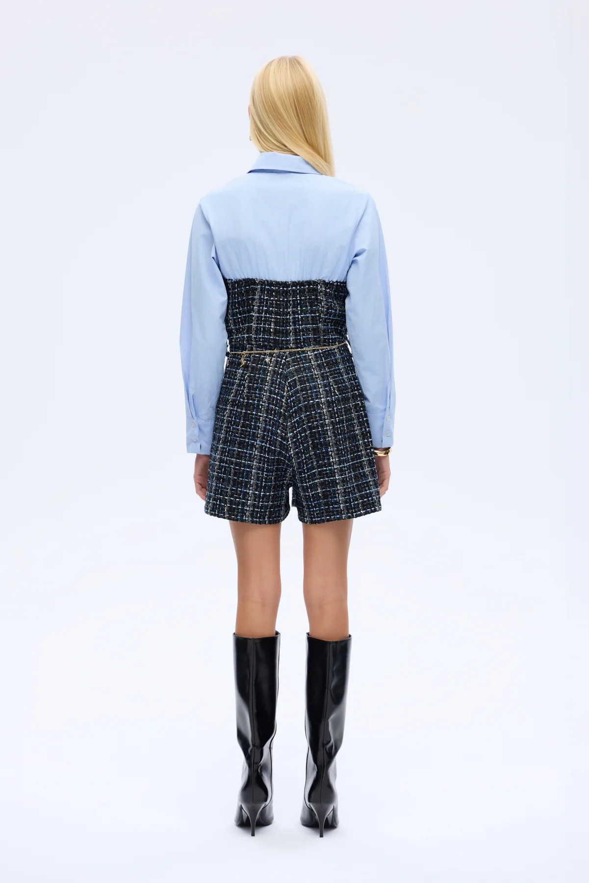 Zincir Kemerli Tüvit Mini Tulum Lacivert - Lacivert