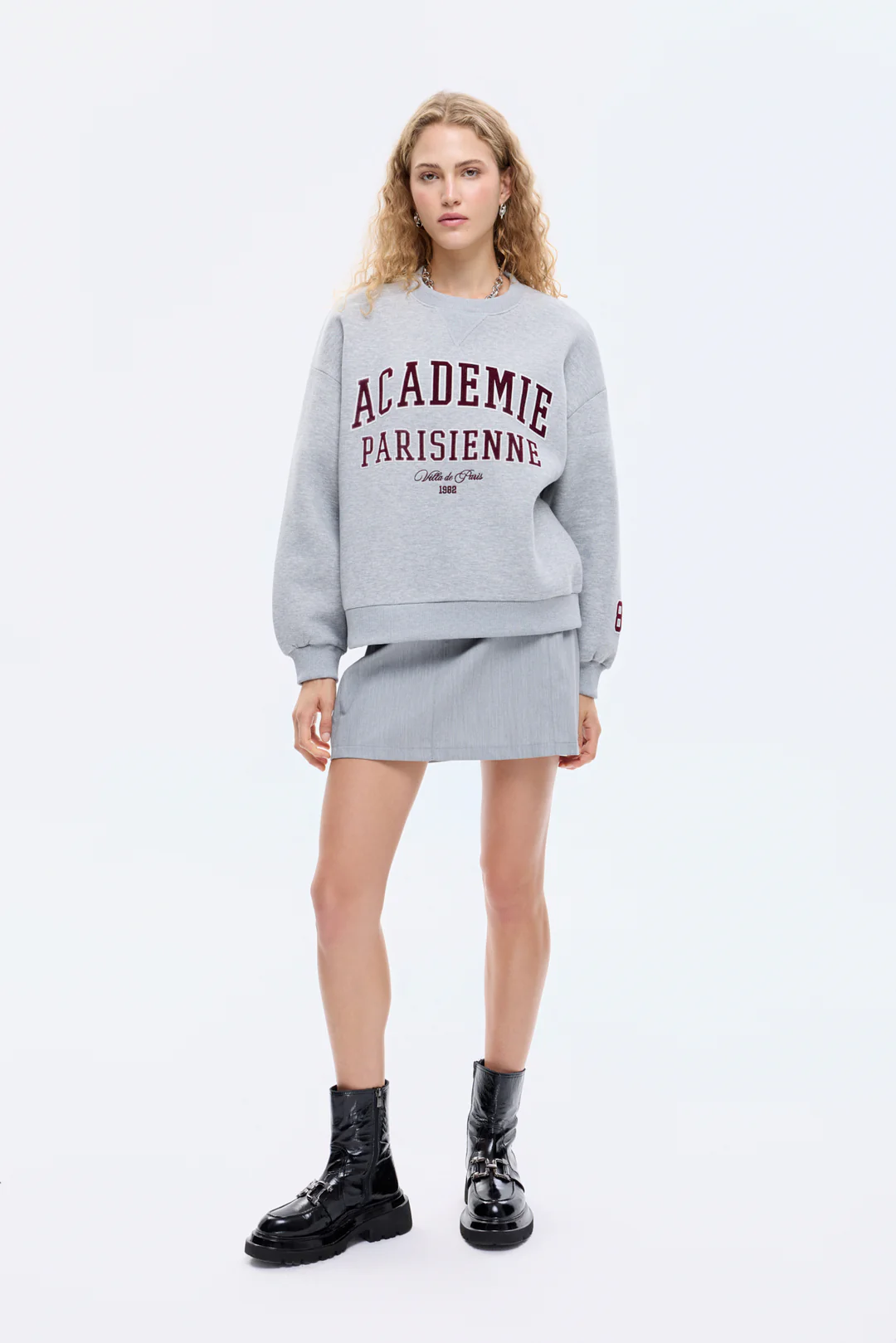 Yazı Baskılı Nakış İşlemeli Oversize Sweatshirt Grimelanj
